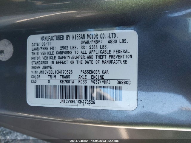 Aukcja sprzedaży 2012 Infiniti G37 Coupe X, vin: JN1CV6EL1CM470526, numer aukcji: 37948551