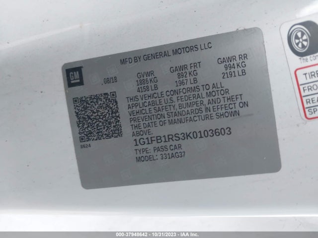 Chevrolet Camaro 1lt 2019 1G1FB1RS3K0103603 Image 9