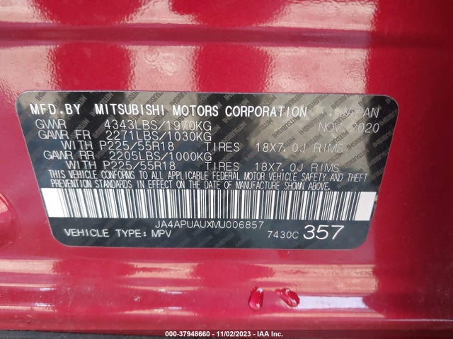 2021 MITSUBISHI OUTLANDER SPORT 2.0 BE 2WD VIN: JA4APUAUXMU006857