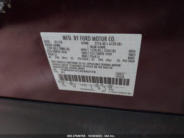 Ford Explorer Limited 2018 1FM5K8FH7JGA53178 Image 9