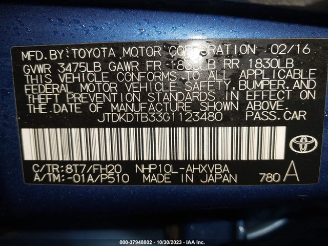 Toyota Prius C One/two/three/four 2016 JTDKDTB33G1123480 Image 9