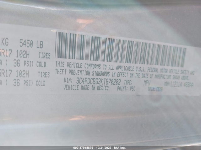 Dodge JOURNEY SE 2019 3C4PDCBG3KT870202 Image 9