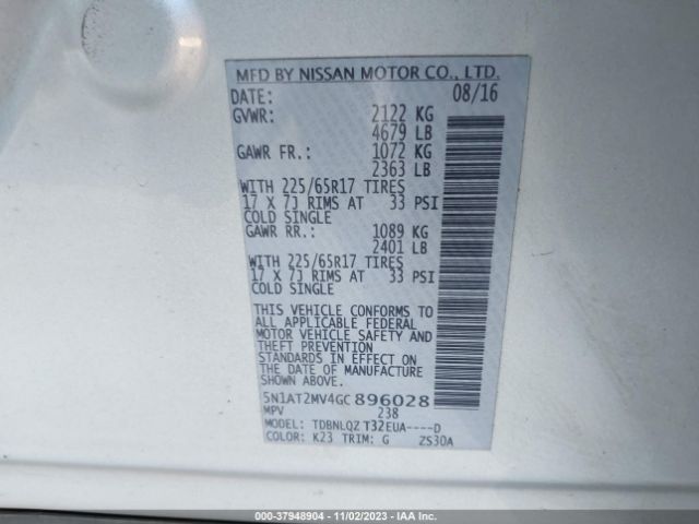5N1AT2MV4GC896028 Nissan ROGUE SV