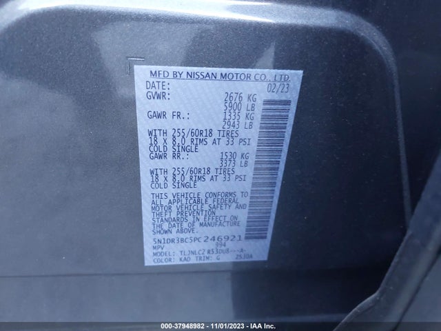 2023 NISSAN PATHFINDER SV 4WD VIN: 5N1DR3BC5PC246921