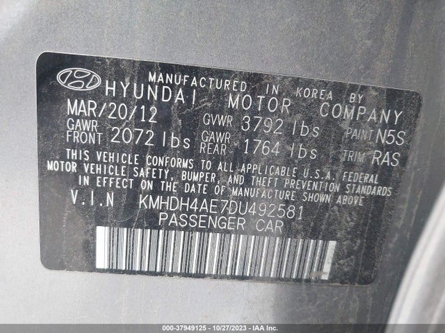 2013 HYUNDAI ELANTRA GLS VIN: KMHDH4AE7DU492581