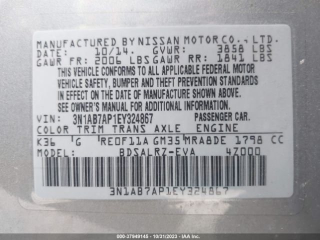 3N1AB7AP1EY324867 Nissan SENTRA SR