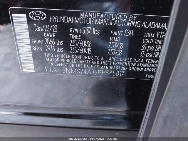 2023 HYUNDAI SANTA FE SEL VIN: 5NMS24AJ5PH545817