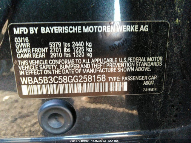 2016 BMW 535I XDRIVE VIN: WBA5B3C58GG258158