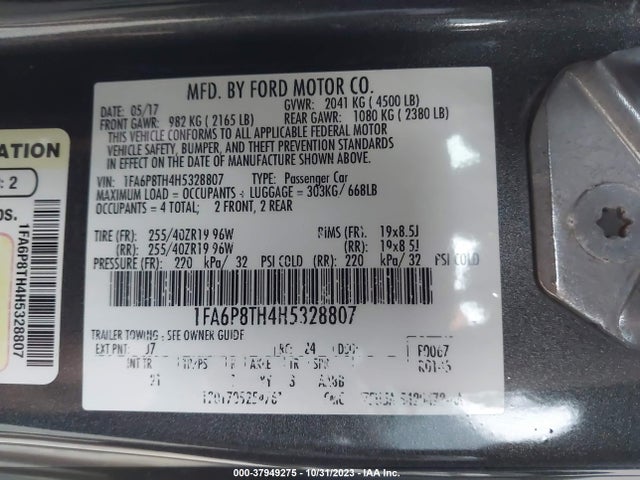 Ford Mustang Ecoboost 2017 1FA6P8TH4H5328807 Image 9