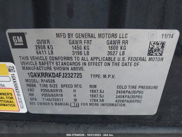 1GKKRRKD4FJ232725 GMC Acadia Slt-1
