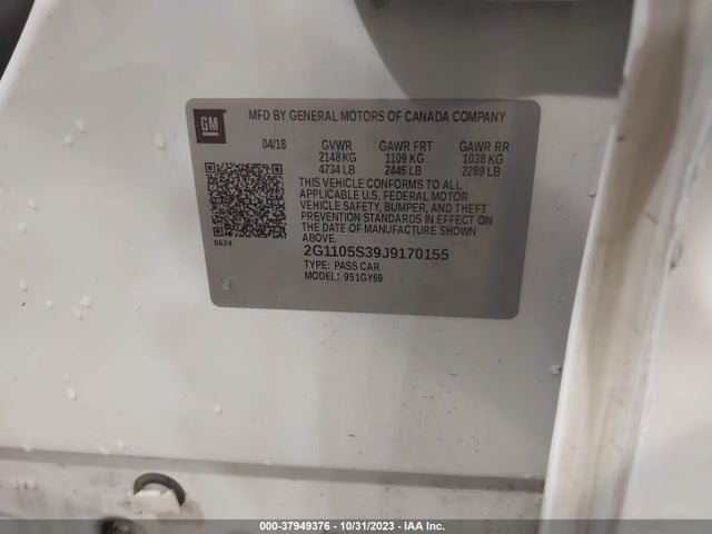 Chevrolet IMPALA 1LT 2018 2G1105S39J9170155 Image 9