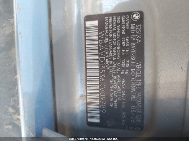 2006 BMW 325XI VIN: WBAVD13536KV09789