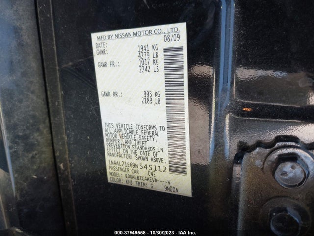 2009 Nissan Altima 2.5 S მანქანა იყიდება აუქციონზე, vin: 1N4AL21E69N545112, აუქციონის ნომერი: 37949558