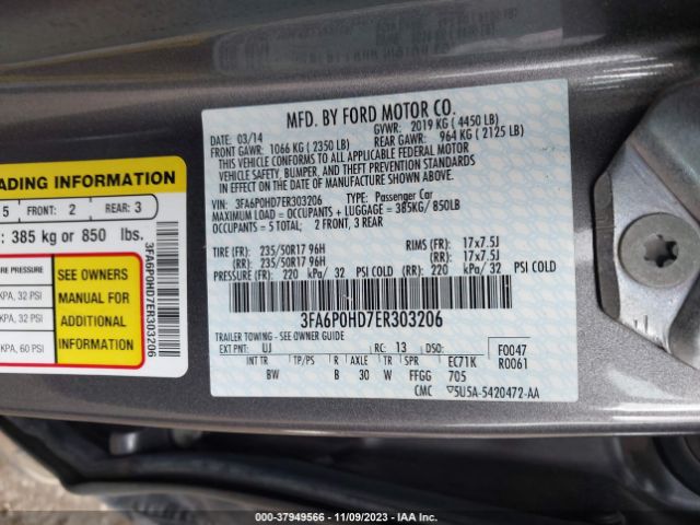 3FA6P0HD7ER303206 Ford FUSION SE