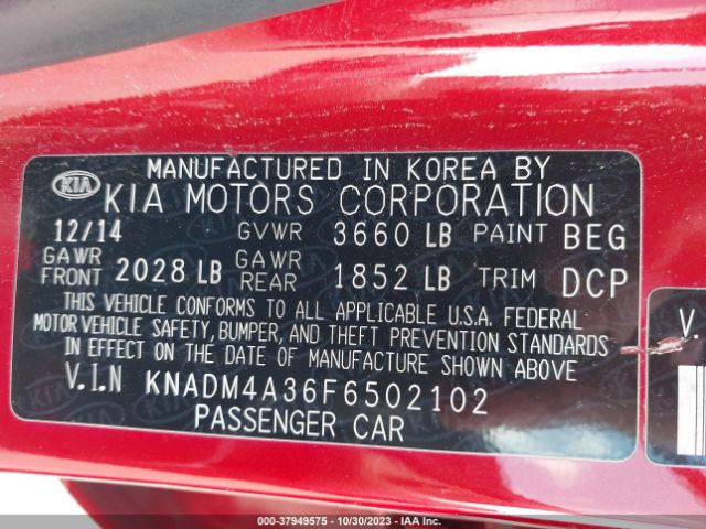 KNADM4A36F6502102 KIA RIO LX