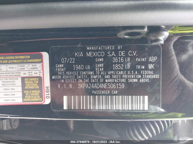 Aukcja sprzedaży 2022 Kia Rio Lx, vin: 3KPA24AD4NE506159, numer aukcji: 37949578