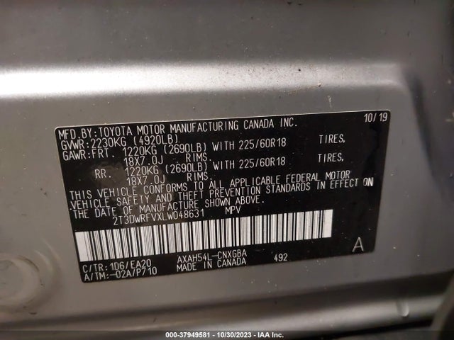 2020 TOYOTA RAV4 LIMITED HYBRID VIN: 2T3DWRFVXLW048631