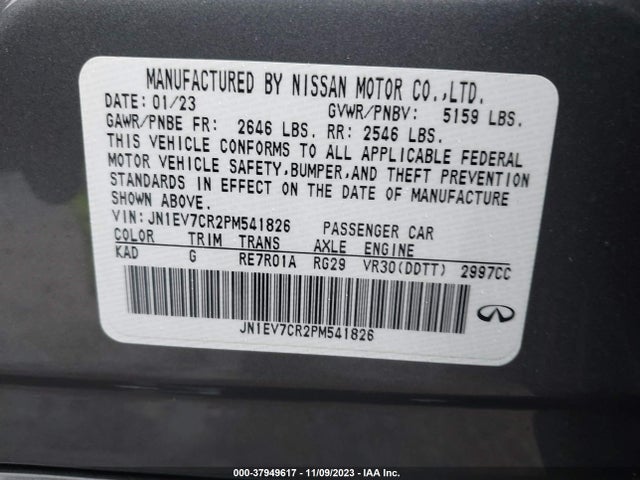 2023 Infiniti Q50 Sensory Awd მანქანა იყიდება აუქციონზე, vin: JN1EV7CR2PM541826, აუქციონის ნომერი: 37949617