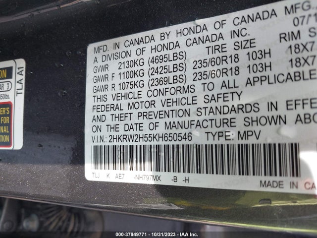 Honda CR-V EX 2019 2HKRW2H55KH650546 Image 9
