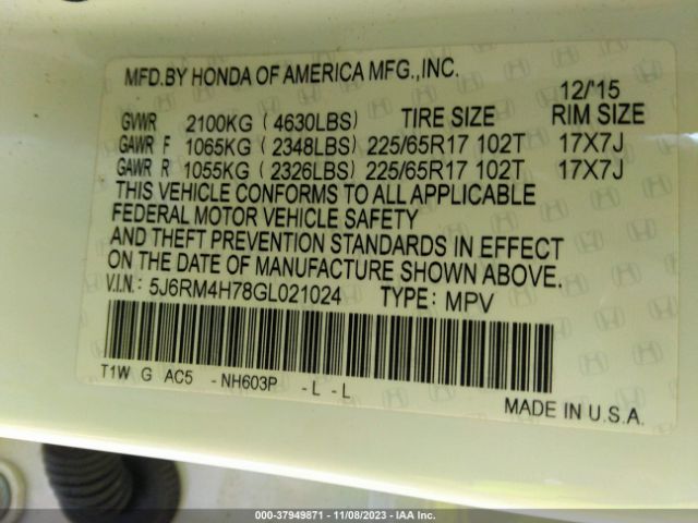 5J6RM4H78GL021024 Honda Cr-v Ex-l