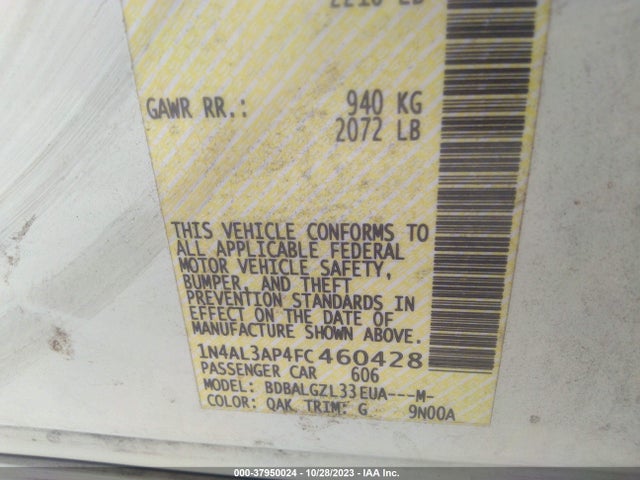 Nissan Altima 2.5 S 2015 1N4AL3AP4FC460428 Image 9