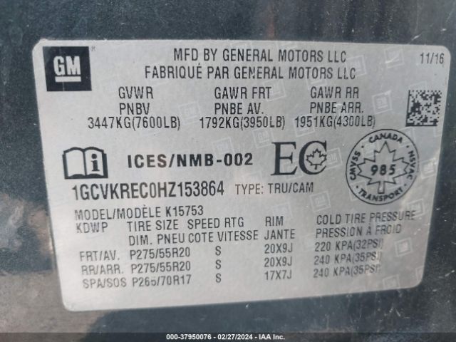 1GCVKREC0HZ153864 Chevrolet Silverado 1500 1lt/2lt
