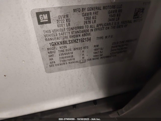 GMC Acadia Slt-1 2017 1GKKNMLSXHZ192134 Image 9