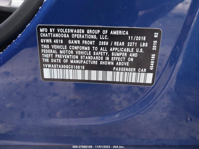 1VWAS7A30GC010615 Volkswagen Passat 1.8t S