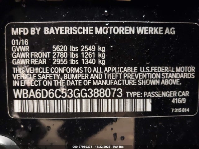 WBA6D6C53GG388073 BMW 650i Gran Coupe Xdrive