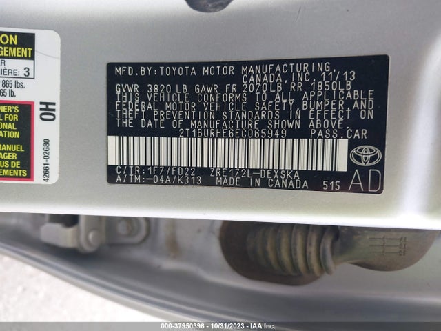 2014 TOYOTA COROLLA S PLUS VIN: 2T1BURHE6EC065949