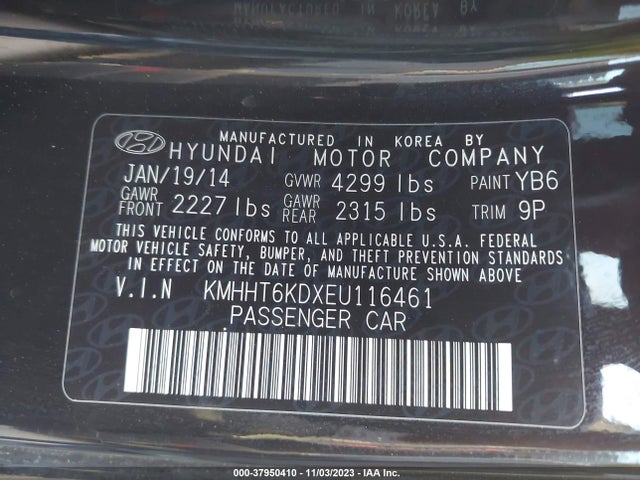 2014 HYUNDAI GENESIS VIN: KMHHT6KDXEU116461