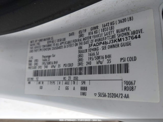 3FADP4BJ3KM137644 Ford FIESTA SE