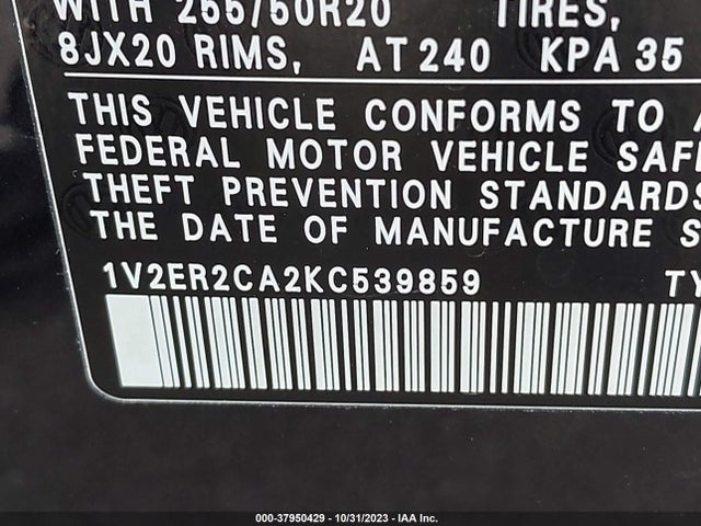 1V2ER2CA2KC539859 Volkswagen Atlas 3.6l V6 Sel