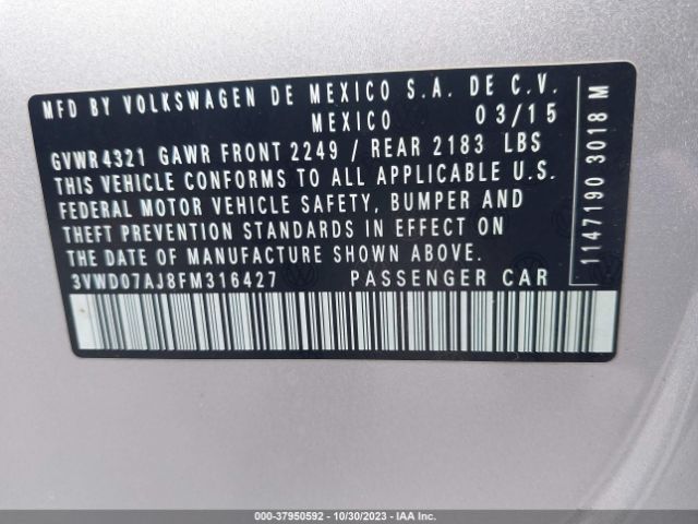 3VWD07AJ8FM316427 Volkswagen Jetta 1.8t Se