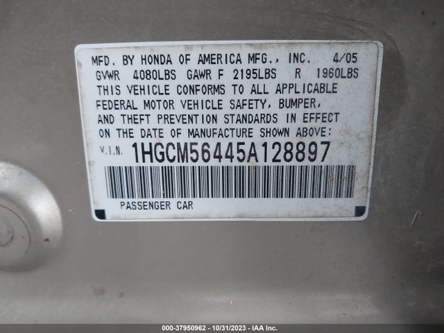 2005 HONDA ACCORD 2.4 LX VIN: 1HGCM56445A128897