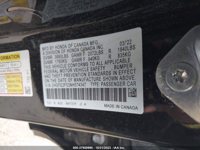 Honda Civic Sport 2022 2HGFE2F53NH574347 Image 9