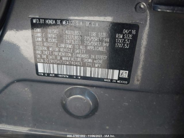 3CZRU5H77GM740463 Honda Hr-v Ex-l