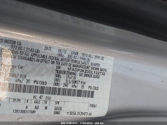 2013 FORD FOCUS SE VIN: 1FADP3K23DL122732