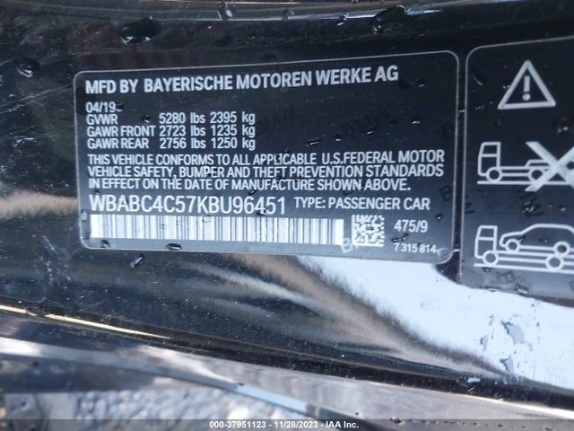 2019 Bmw M850i Xdrive მანქანა იყიდება აუქციონზე, vin: WBABC4C57KBU96451, აუქციონის ნომერი: 37951123