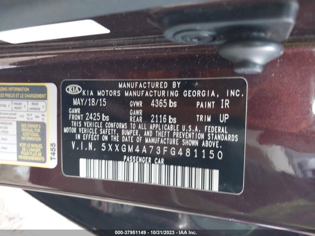 KIA Optima Lx 2015 5XXGM4A73FG481150 Image 9