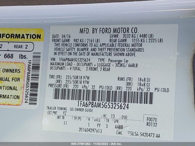 1FA6P8AM5G5325624 Ford Mustang V6