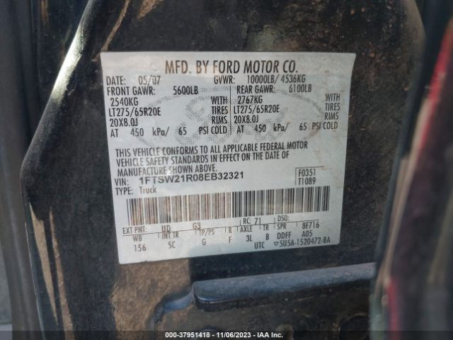 2008 FORD SUPER DUTY F-250 1FTSW21R08EB32321 Photo 8