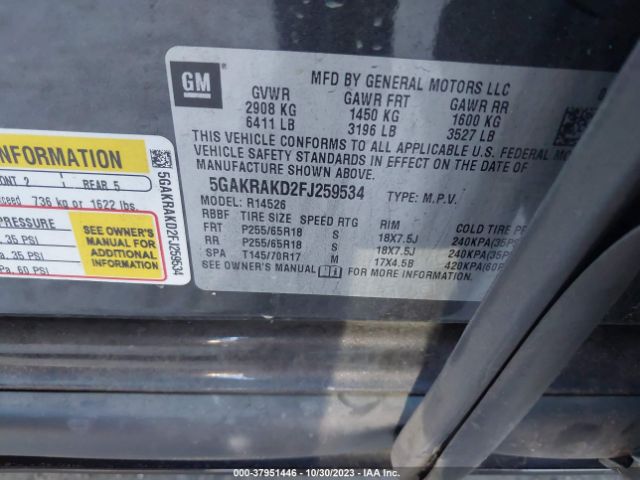 5GAKRAKD2FJ259534 Buick Enclave Convenience