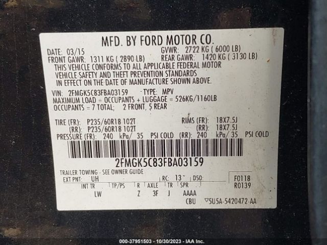 2FMGK5C83FBA03159 Ford FLEX SEL