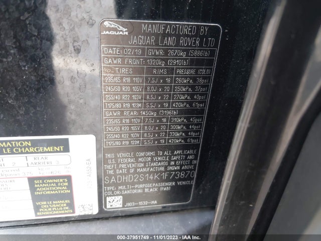 2019 JAGUAR I-PACE SADHD2S14K1F73870 Photo 8