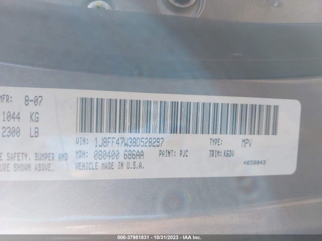 37951831 :رقم المزاد ، 1J8FF47W38D528297 vin ، 2008 Jeep Compass Sport مزاد بيع