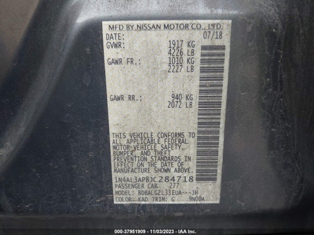 2018 NISSAN ALTIMA 2.5 S VIN: 1N4AL3AP8JC284718