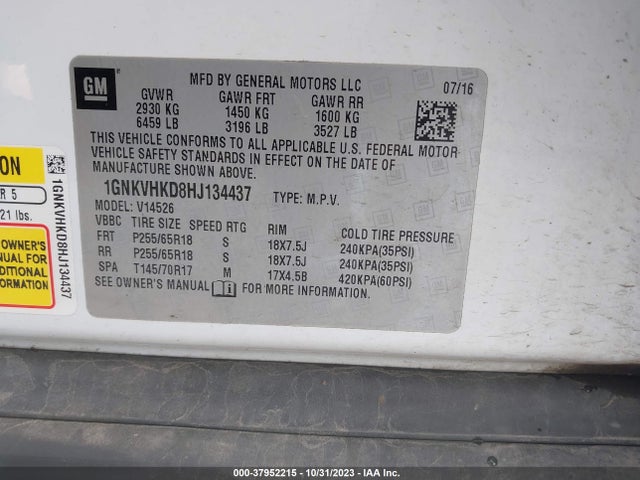 Chevrolet Traverse 2lt 2017 1GNKVHKD8HJ134437 Image 9