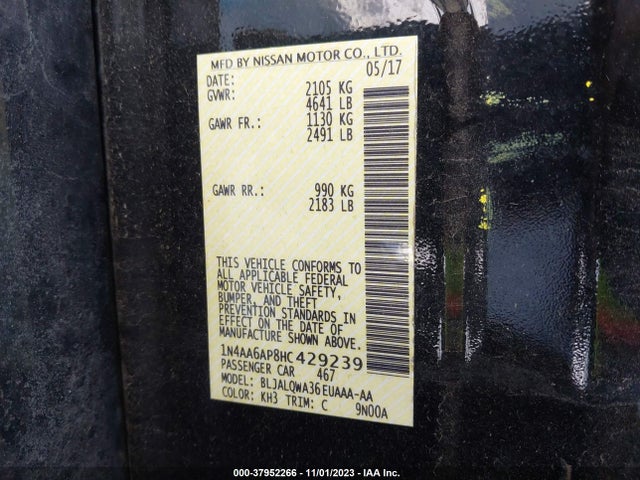 Nissan MAXIMA S 2017 1N4AA6AP8HC429239 Image 9