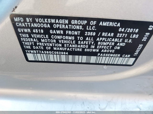 1VWBT7A38GC052984 Volkswagen Passat 1.8t Se